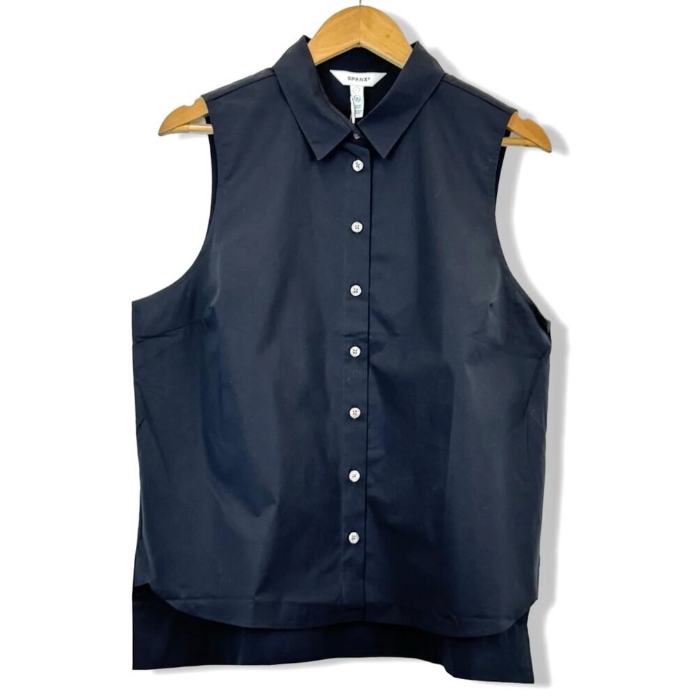 NWT  SPANX Sleeveless Stretch Cotton Poplin Button-Up Shirt 1X